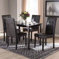 Baxton Studio RH5991C-Dark Brown Dining Set Avery Modern and Contemporary Dark Brown Faux Leather Upholstered 5-Piece Dining Set